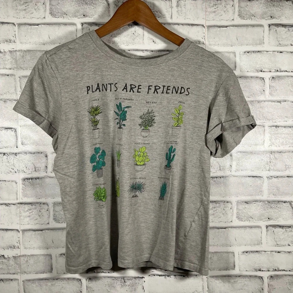 Women’s “Plants are Friends” cropped gray short sleeve shirt Medium - Picture 1 of 4